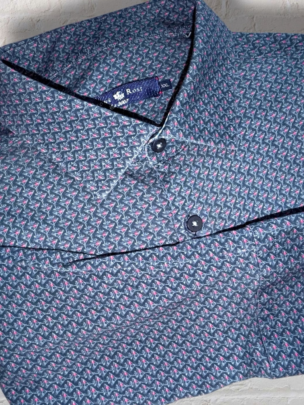 Stone Rose Mens XXL Martini Print Button Down Shirt Navy Long Sleeve